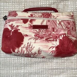 Longchamp Unique Toile Clutch Pouch Red and White Made In France